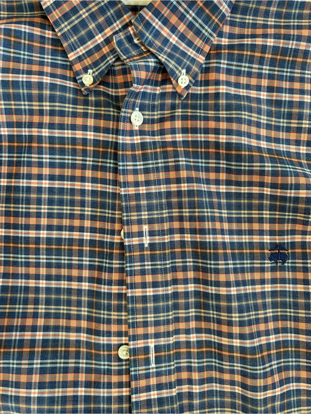 Brooks Brothers Navy and Orange Plaid Button-Down Shirt
